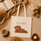 Hello Hooman Bear Tote Bag | Cute Canvas Tote for Everyday Use | Reusable Shoulder Bag | Bear Lover Gift
