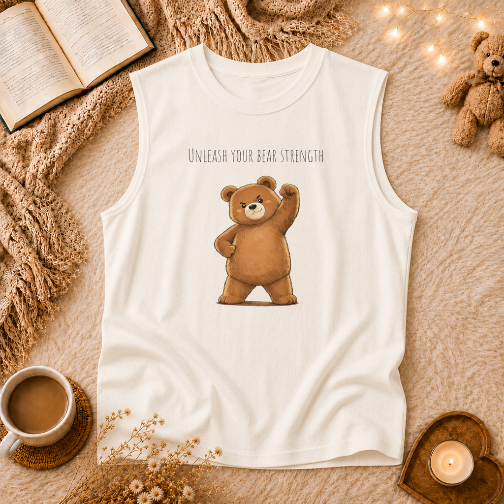 Unleash Your Bear Strength Muscle Tank Top | Cute Gym Bear Shirt | Cute Workout Tank | Unisex Sleeveless Fitness Top | Gift for Gym Lovers