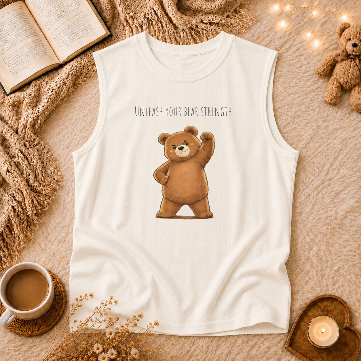 Unleash Your Bear Strength Muscle Tank Top | Cute Gym Bear Shirt | Cute Workout Tank | Unisex Sleeveless Fitness Top | Gift for Gym Lovers