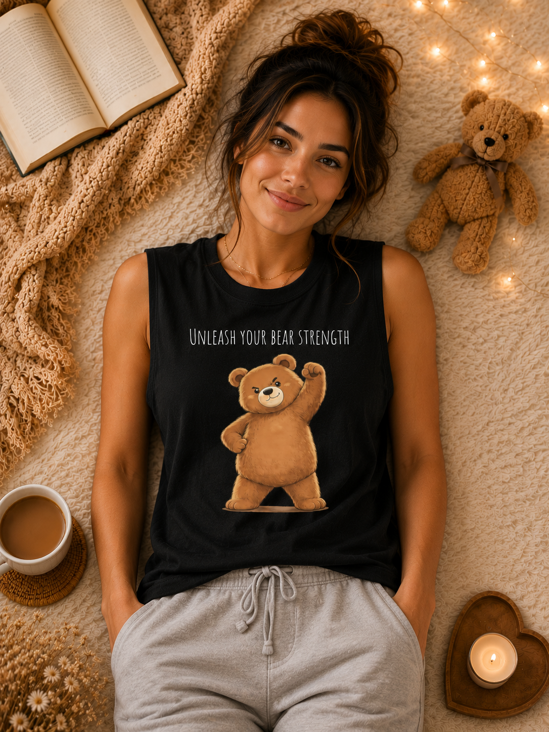Unleash Your Bear Strength Muscle Tank Top | Cute Gym Bear Shirt | Cute Workout Tank | Unisex Sleeveless Fitness Top | Gift for Gym Lovers