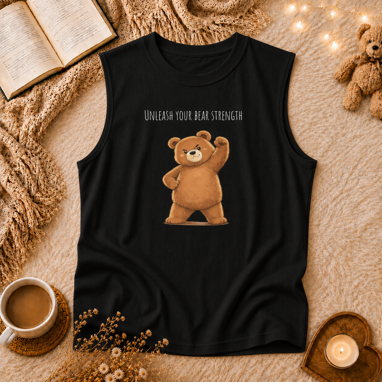 Unleash Your Bear Strength Muscle Tank Top | Cute Gym Bear Shirt | Cute Workout Tank | Unisex Sleeveless Fitness Top | Gift for Gym Lovers