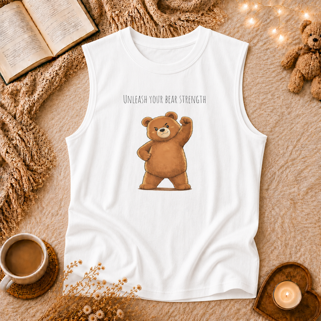 Unleash Your Bear Strength Muscle Tank Top | Cute Gym Bear Shirt | Cute Workout Tank | Unisex Sleeveless Fitness Top | Gift for Gym Lovers
