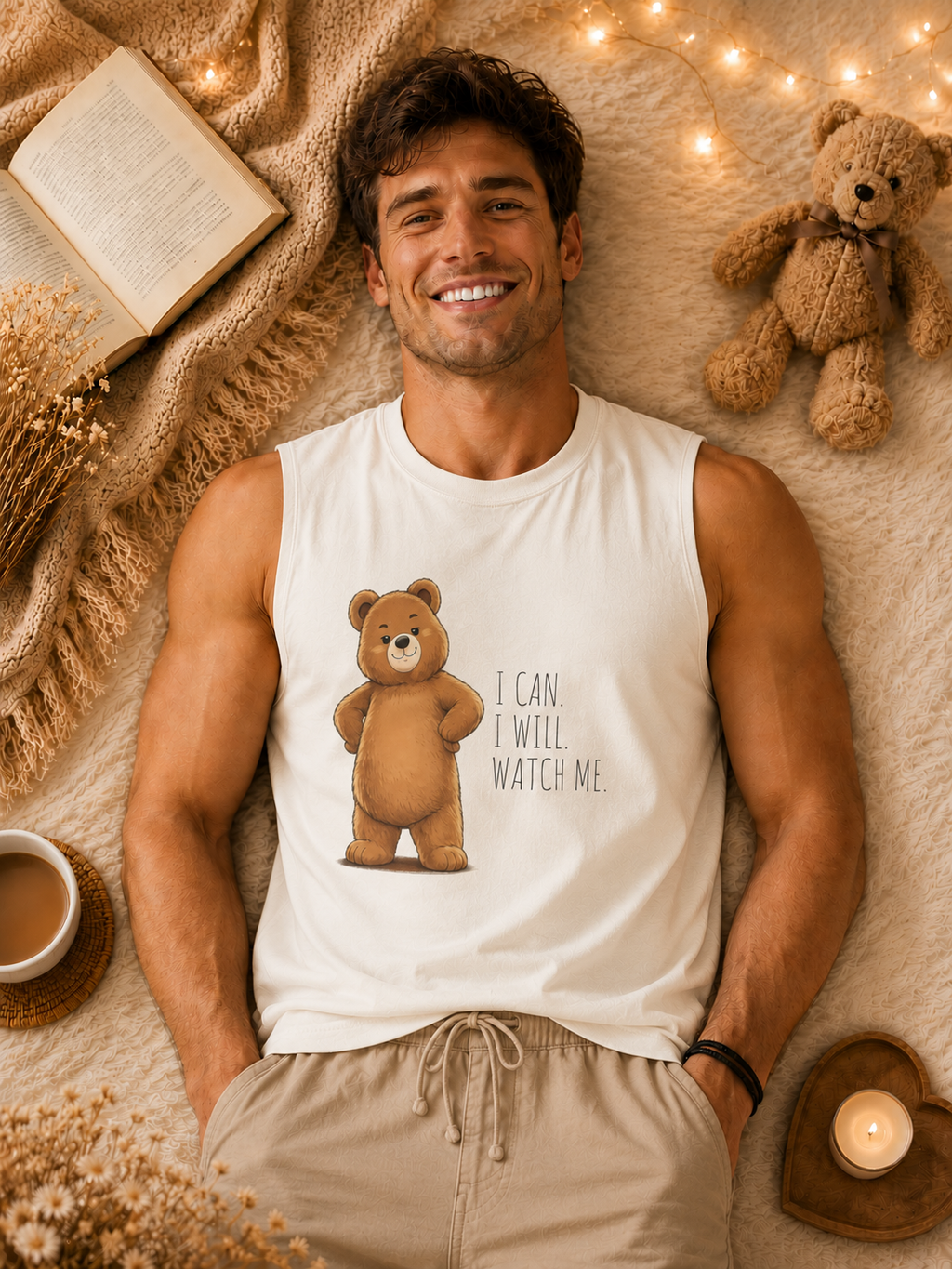 Cute Bear Muscle Tank Top | Cute Gym Bear Shirt | Cute Workout Tank | Unisex Sleeveless Fitness Top | Gift for Gym Lovers