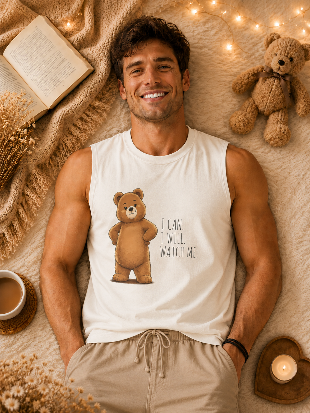 Cute Bear Muscle Tank Top | Cute Gym Bear Shirt | Cute Workout Tank | Unisex Sleeveless Fitness Top | Gift for Gym Lovers