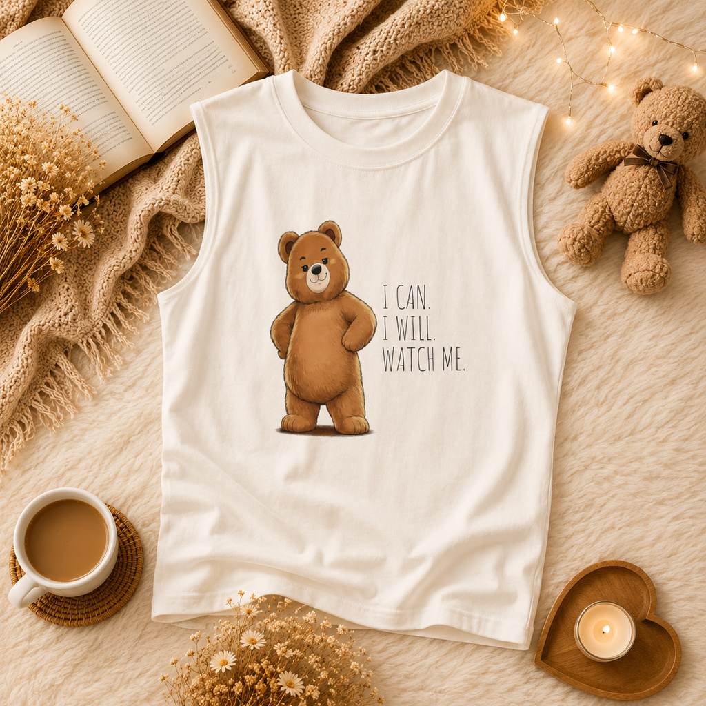 Cute Bear Muscle Tank Top | Cute Gym Bear Shirt | Cute Workout Tank | Unisex Sleeveless Fitness Top | Gift for Gym Lovers