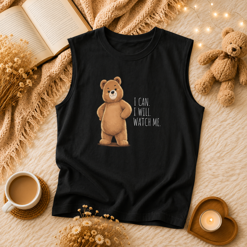 Cute Bear Muscle Tank Top | Cute Gym Bear Shirt | Cute Workout Tank | Unisex Sleeveless Fitness Top | Gift for Gym Lovers