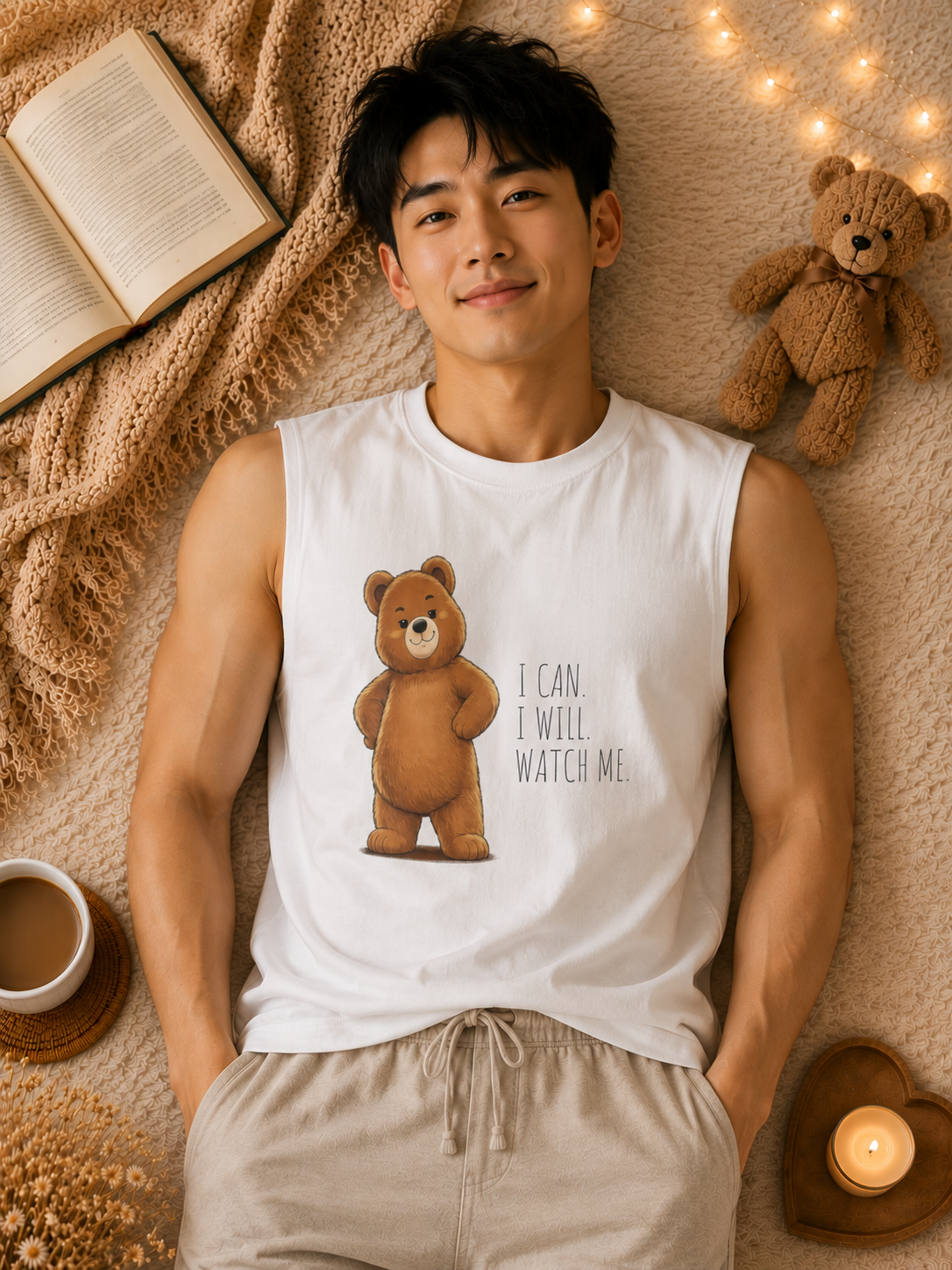 Cute Bear Muscle Tank Top | Cute Gym Bear Shirt | Cute Workout Tank | Unisex Sleeveless Fitness Top | Gift for Gym Lovers