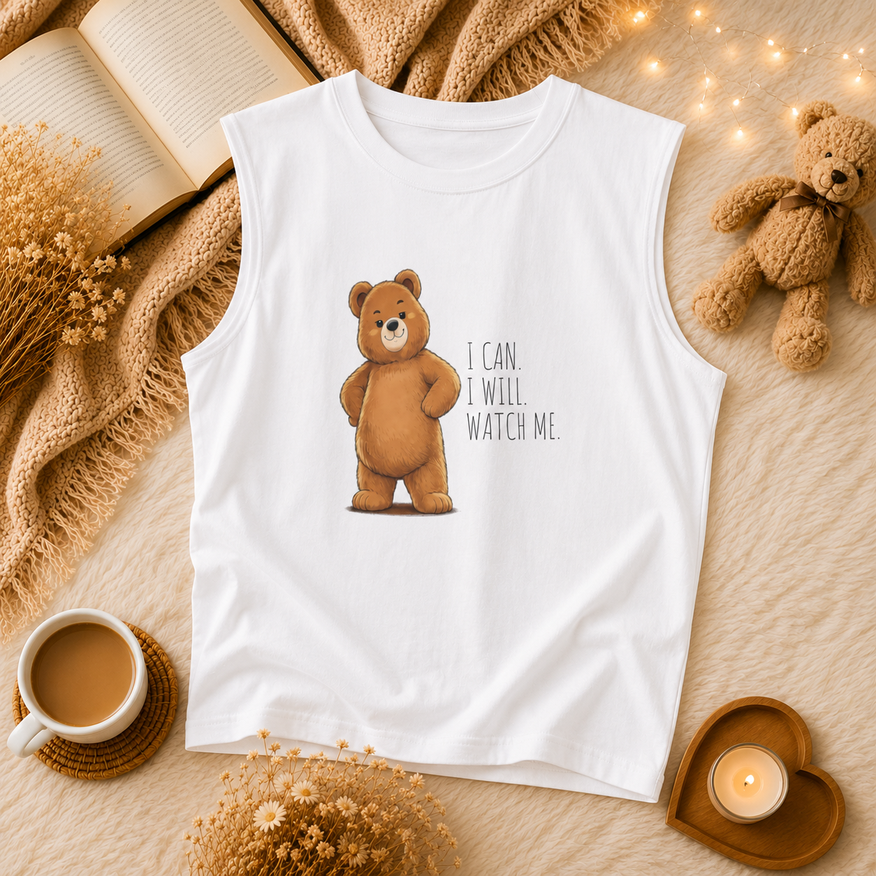 Cute Bear Muscle Tank Top | Cute Gym Bear Shirt | Cute Workout Tank | Unisex Sleeveless Fitness Top | Gift for Gym Lovers