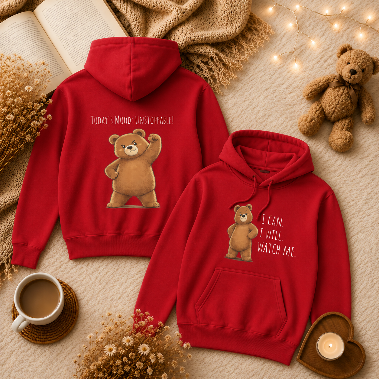 I Can. I Will. Watch Me. Kids Hoodie | Motivational Bear Hoodie | Cute Bear Graphic Hoodie | Cute Bear Hoodie for Kids | Ages 4-14