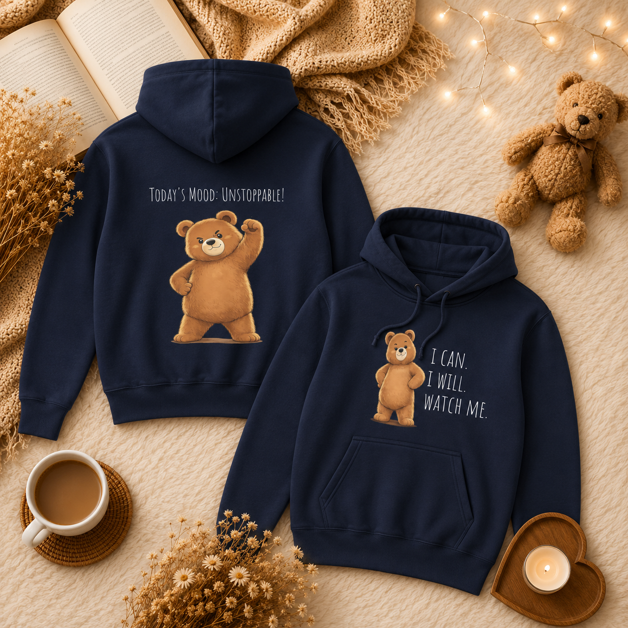 I Can. I Will. Watch Me. Kids Hoodie | Motivational Bear Hoodie | Cute Bear Graphic Hoodie | Cute Bear Hoodie for Kids | Ages 4-14