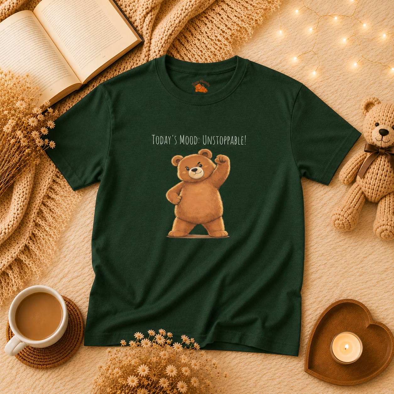 Today's Mood: Unstoppable Cute Bear Kids T-Shirt | Motivational Bear Graphic Tee | Youth XS-XL | Ages 4-14