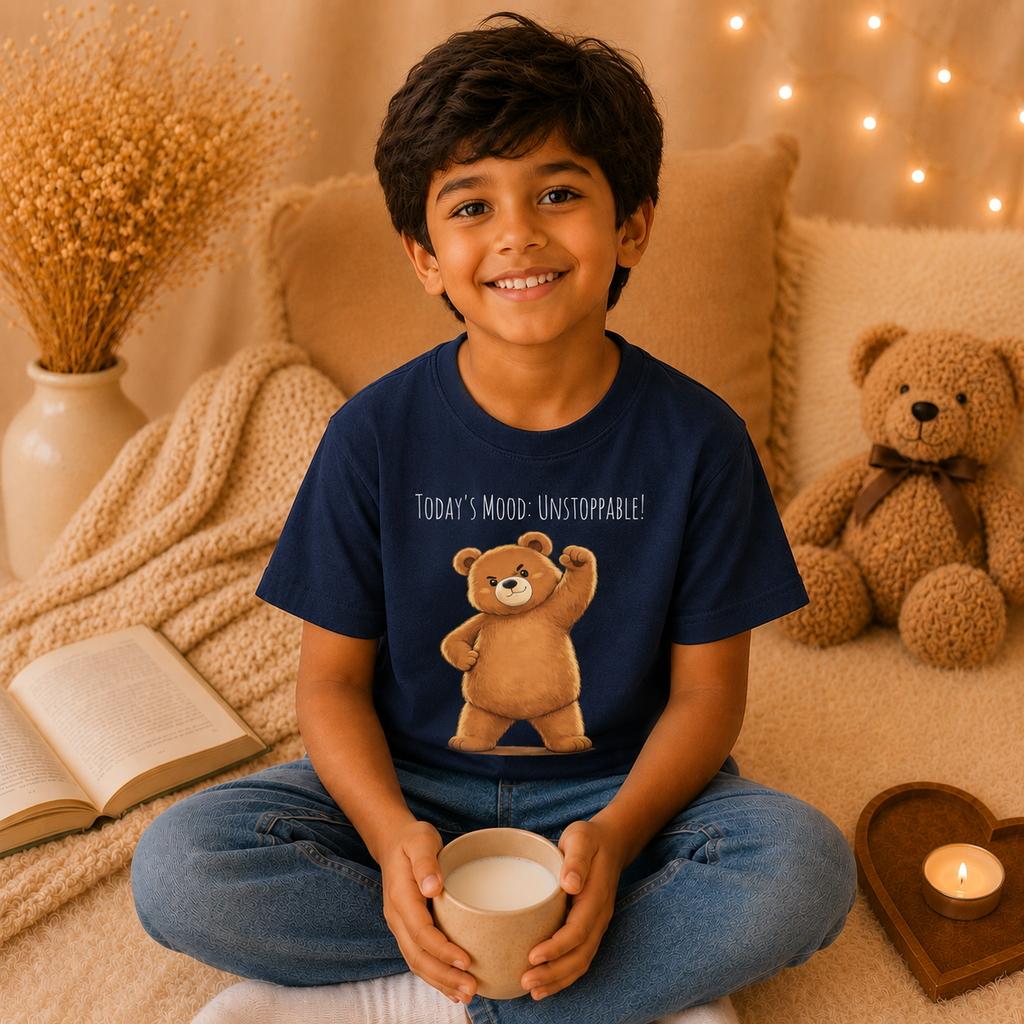 Today's Mood: Unstoppable Cute Bear Kids T-Shirt | Motivational Bear Graphic Tee | Youth XS-XL | Ages 4-14