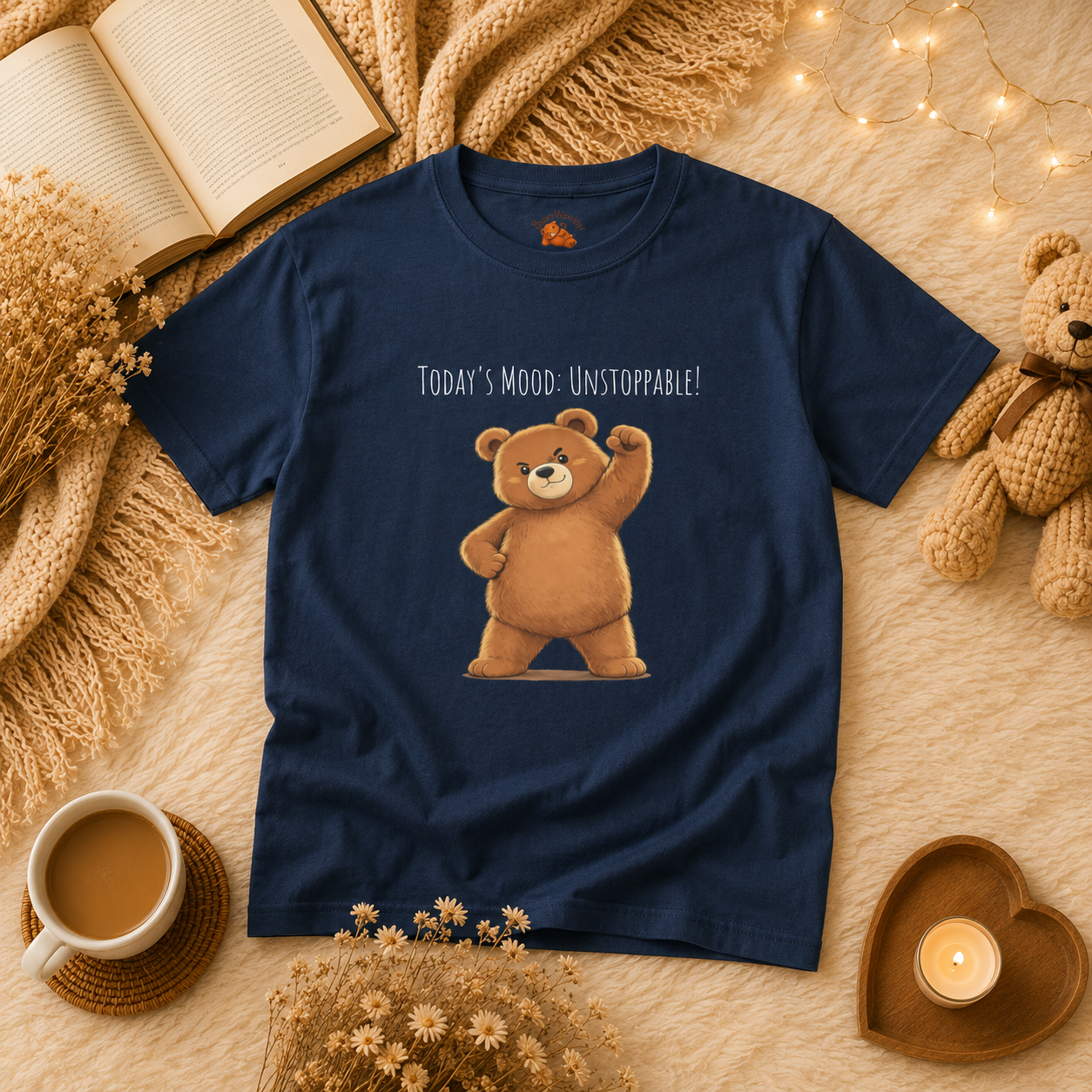 Today's Mood: Unstoppable Cute Bear Kids T-Shirt | Motivational Bear Graphic Tee | Youth XS-XL | Ages 4-14