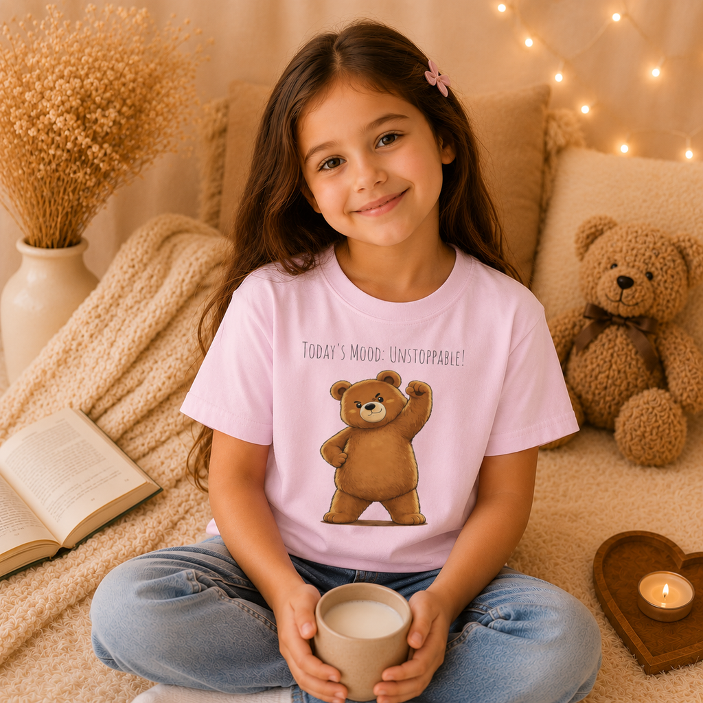 Today's Mood: Unstoppable Cute Bear Kids T-Shirt | Motivational Bear Graphic Tee | Youth XS-XL | Ages 4-14