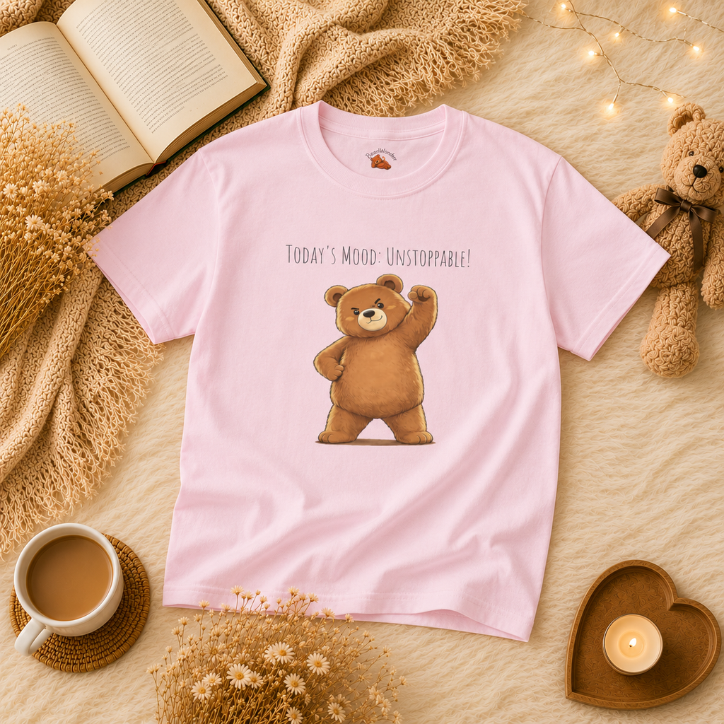 Today's Mood: Unstoppable Cute Bear Kids T-Shirt | Motivational Bear Graphic Tee | Youth XS-XL | Ages 4-14