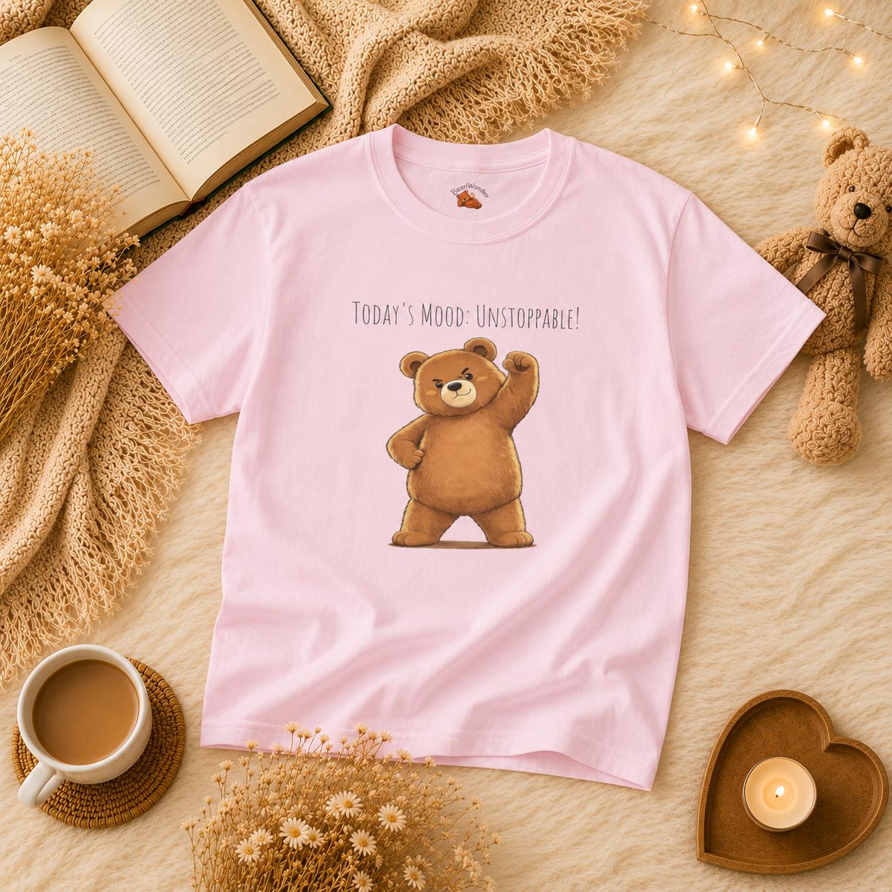 Today's Mood: Unstoppable Cute Bear Kids T-Shirt | Motivational Bear Graphic Tee | Youth XS-XL | Ages 4-14