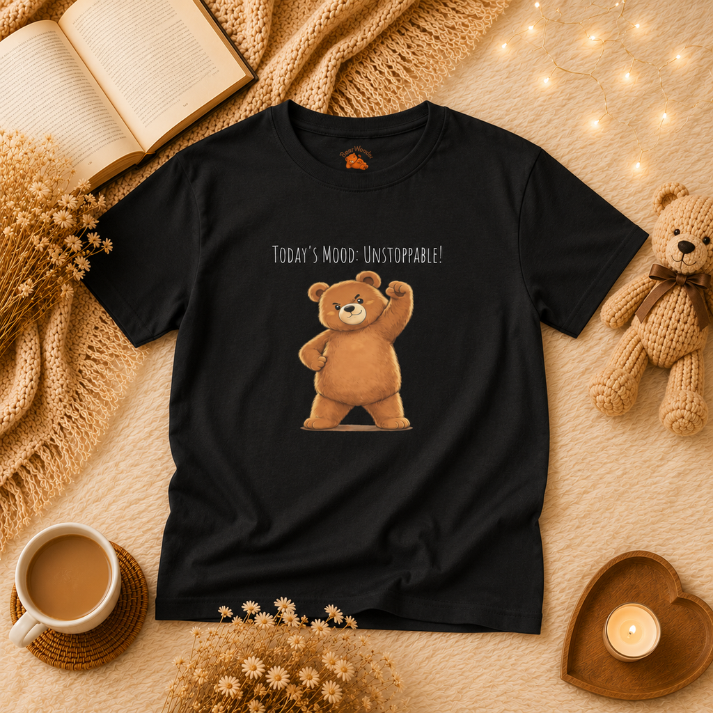 Today's Mood: Unstoppable Cute Bear Kids T-Shirt | Motivational Bear Graphic Tee | Youth XS-XL | Ages 4-14