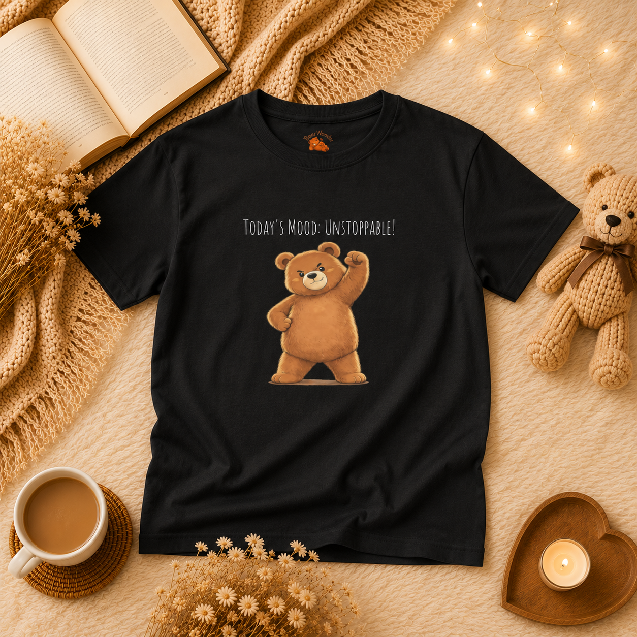 Today's Mood: Unstoppable Cute Bear Kids T-Shirt | Motivational Bear Graphic Tee | Youth XS-XL | Ages 4-14