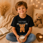Bear Power Cute Bear Kids T-Shirt | Motivational Bear Graphic Tee | Youth XS-XL | Ages 4-14