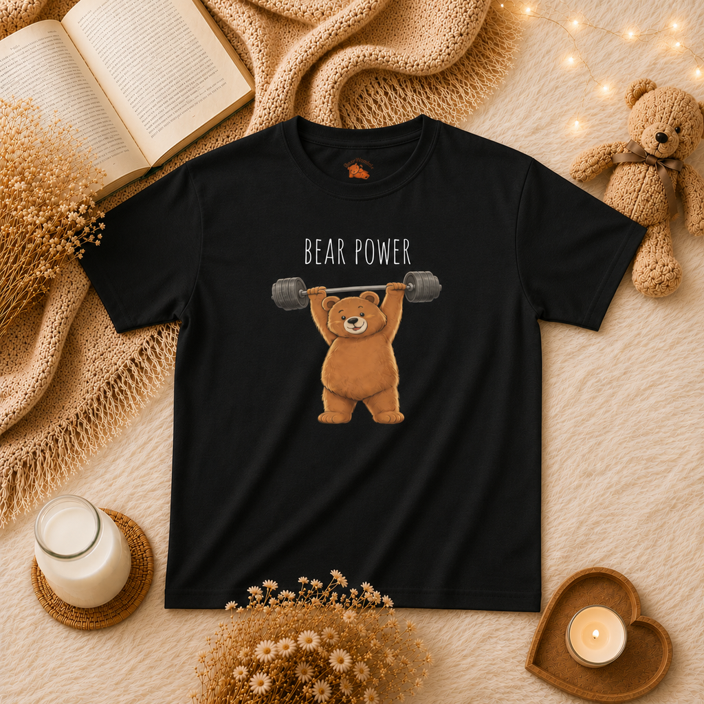 Bear Power Cute Bear Kids T-Shirt | Motivational Bear Graphic Tee | Youth XS-XL | Ages 4-14