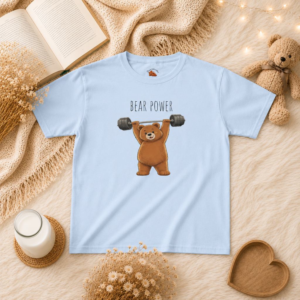 Bear Power Cute Bear Kids T-Shirt | Motivational Bear Graphic Tee | Youth XS-XL | Ages 4-14