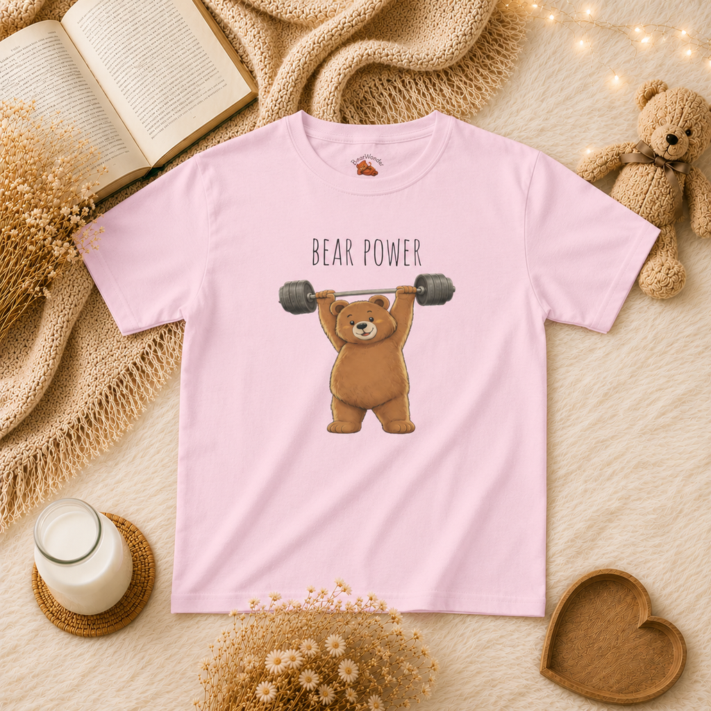 Bear Power Cute Bear Kids T-Shirt | Motivational Bear Graphic Tee | Youth XS-XL | Ages 4-14