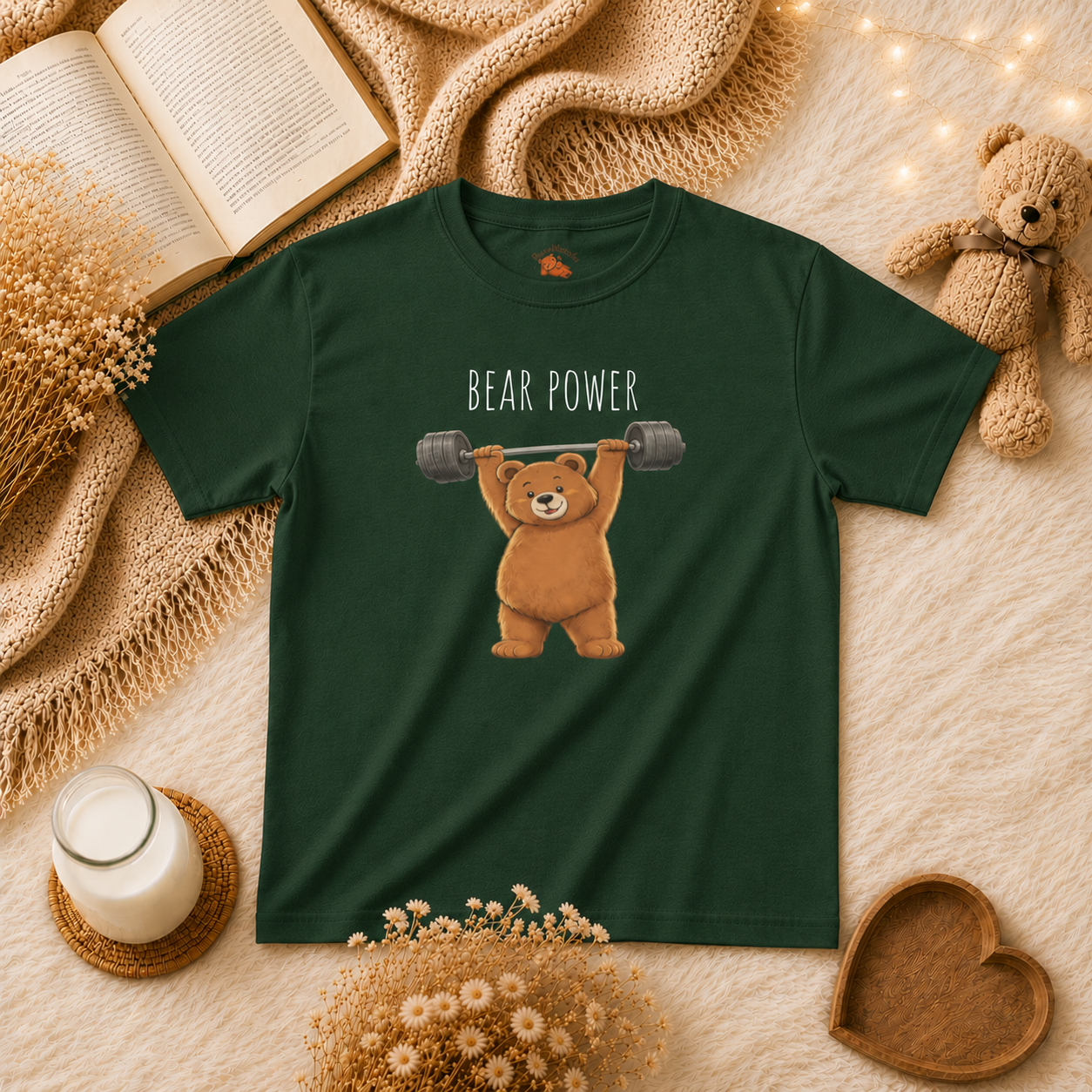 Bear Power Cute Bear Kids T-Shirt | Motivational Bear Graphic Tee | Youth XS-XL | Ages 4-14