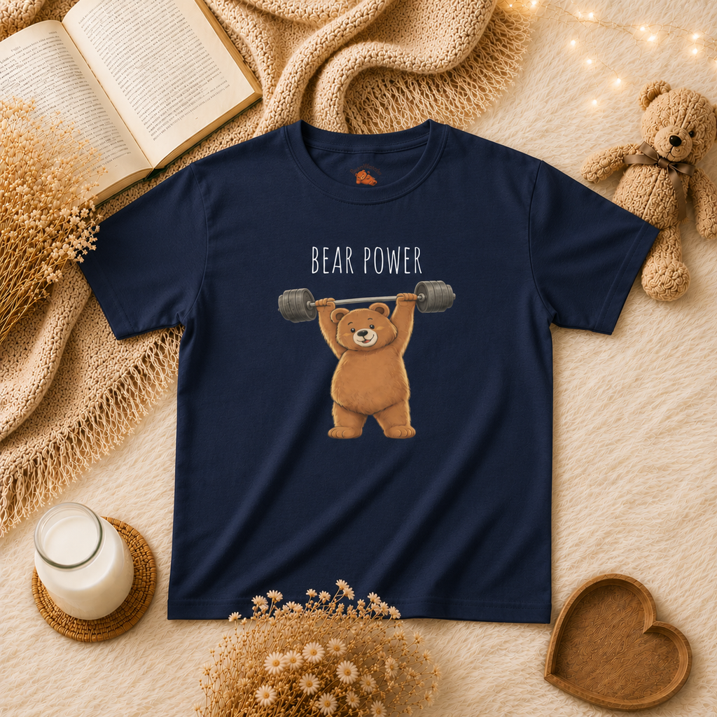Bear Power Cute Bear Kids T-Shirt | Motivational Bear Graphic Tee | Youth XS-XL | Ages 4-14