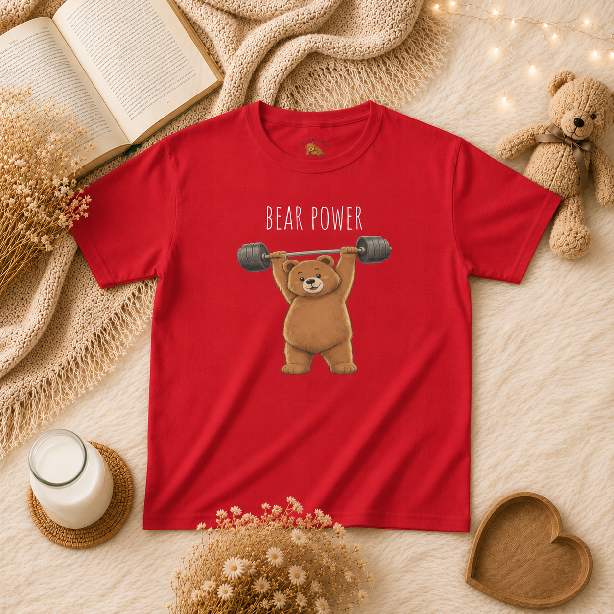 Bear Power Cute Bear Kids T-Shirt | Motivational Bear Graphic Tee | Youth XS-XL | Ages 4-14