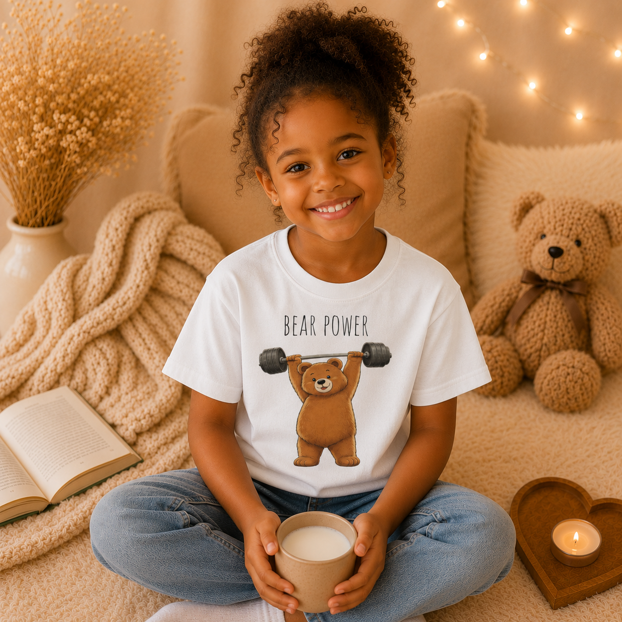 Bear Power Cute Bear Kids T-Shirt | Motivational Bear Graphic Tee | Youth XS-XL | Ages 4-14