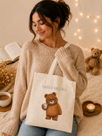 Powered by Naps & Milk Cute Bear Canvas Tote Bag| Funny Teddy Bear Reusable Shopping Bag | Bear Lover Gift |Reusable Shoulder Bag