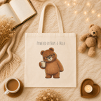Powered by Naps & Milk Cute Bear Canvas Tote Bag| Funny Teddy Bear Reusable Shopping Bag | Bear Lover Gift |Reusable Shoulder Bag