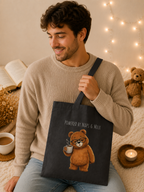 Powered by Naps & Milk Cute Bear Canvas Tote Bag| Funny Teddy Bear Reusable Shopping Bag | Bear Lover Gift |Reusable Shoulder Bag