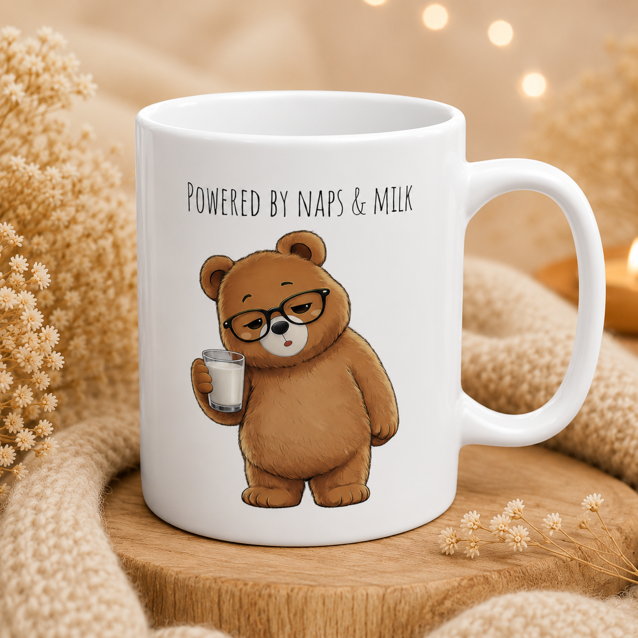 Powered by Naps & Milk Bear Coffee Mug 11oz,15oz | Cute Ceramic Mug