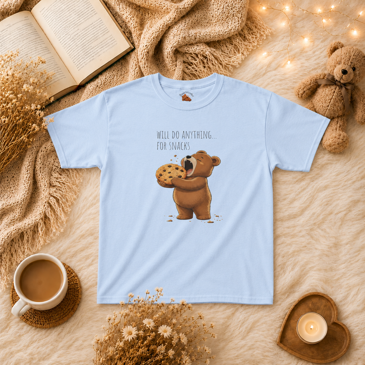 Will Do Anything for Snacks Kids T-Shirt |  Bear Graphic Tee | Youth XS-XL | Ages 4-14
