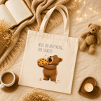 Will Do Anything for Snacks Bear Canvas Tote Bag| Funny Teddy Bear Reusable Shopping Bag | Bear Lover Gift |Reusable Shoulder Bag