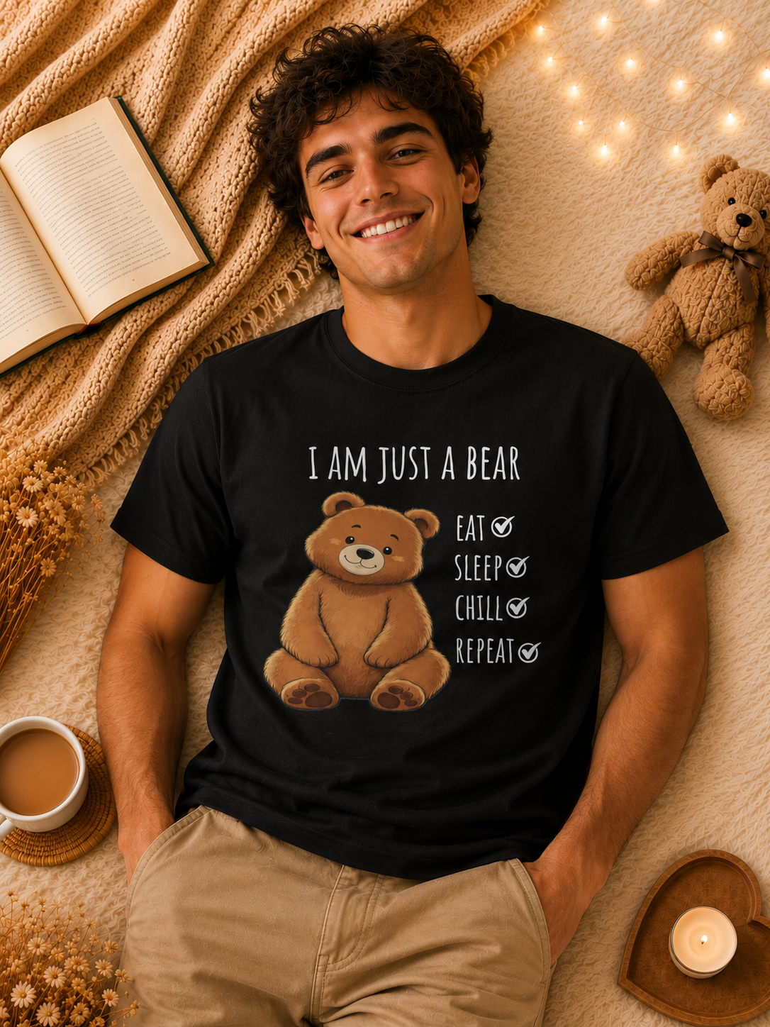 I Am Just a Bear T-Shirt – Eat Sleep Chill Repeat Cute Bear Graphic Tee I Funny Bear Graphic Tee I Bear Lover Gift I Cozy Animal Lover T Shirt
