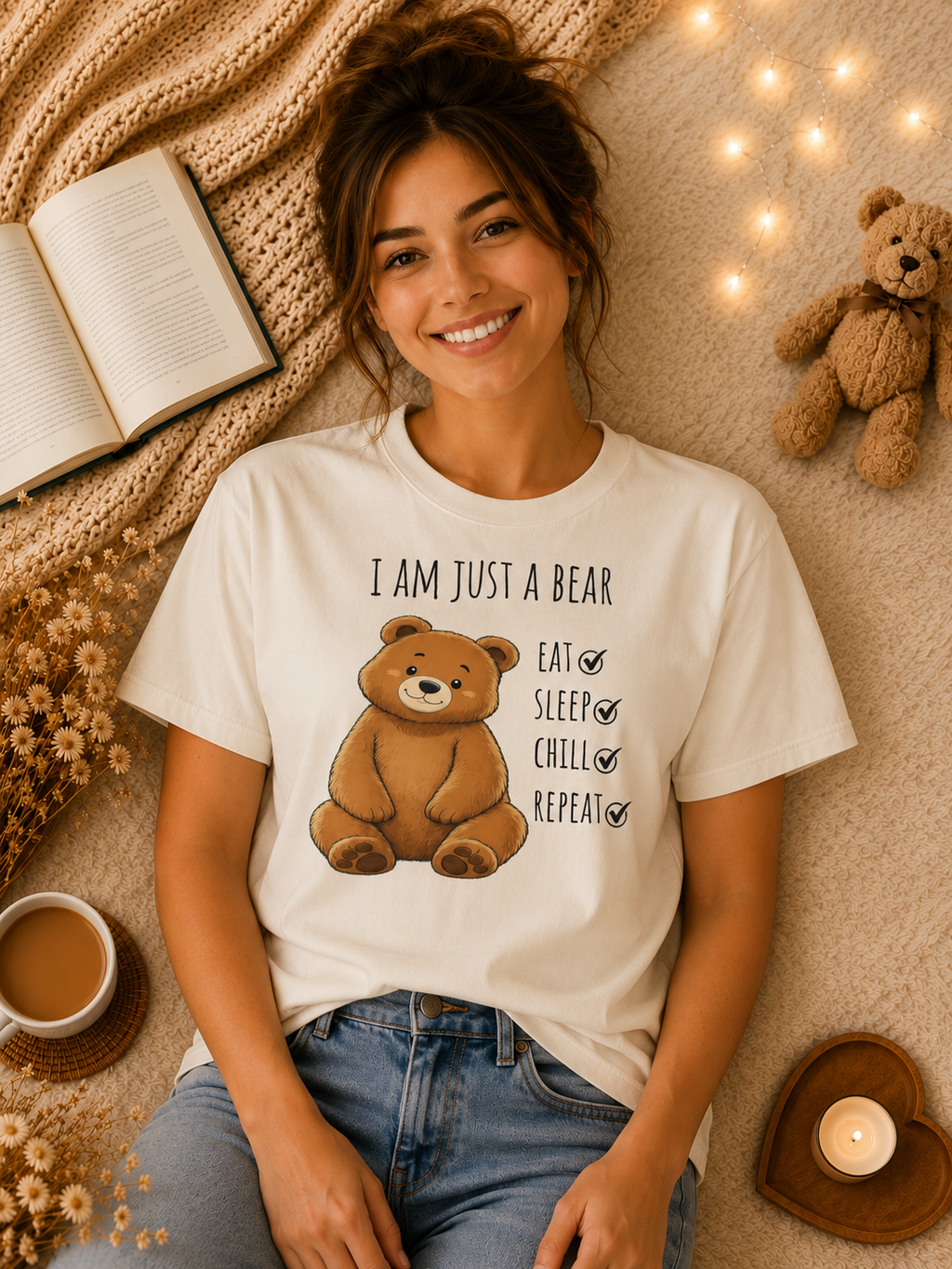 I Am Just a Bear T-Shirt – Eat Sleep Chill Repeat Cute Bear Graphic Tee I Funny Bear Graphic Tee I Bear Lover Gift I Cozy Animal Lover T Shirt