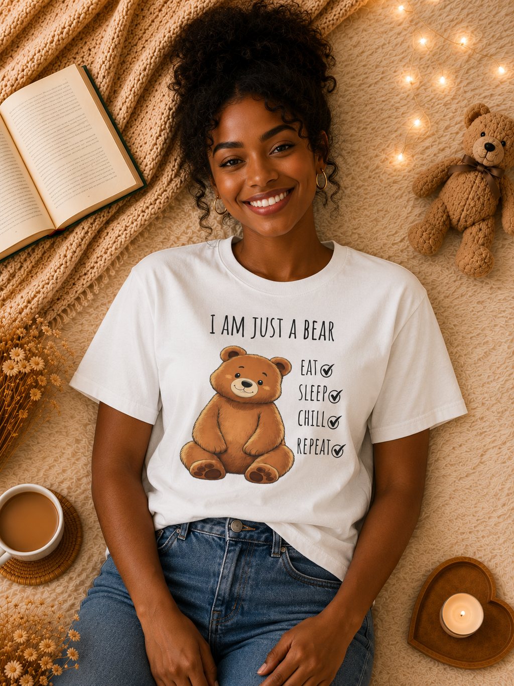 I Am Just a Bear T-Shirt – Eat Sleep Chill Repeat Cute Bear Graphic Tee I Funny Bear Graphic Tee I Bear Lover Gift I Cozy Animal Lover T Shirt