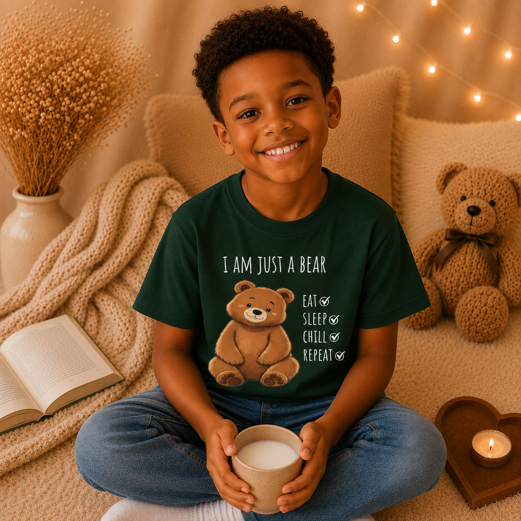 I Am Just a Bear Kids T-Shirt |  Bear Graphic Tee | Youth XS-XL | Ages 4-14
