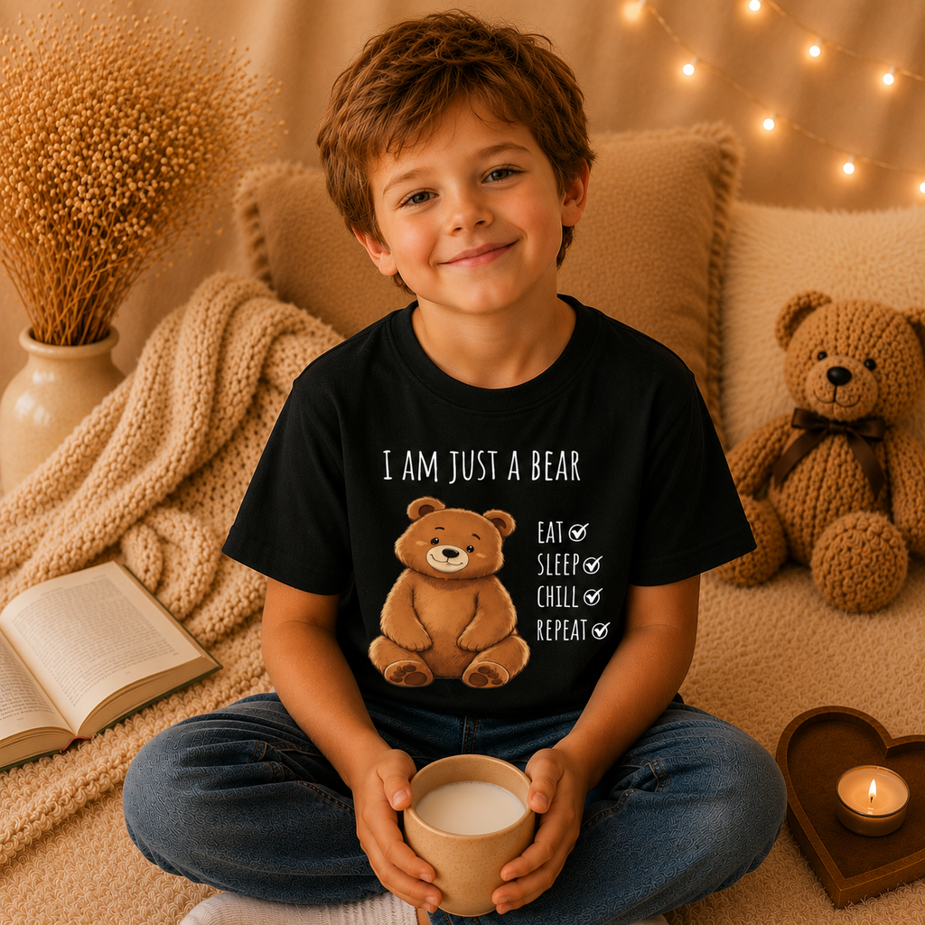 I Am Just a Bear Kids T-Shirt |  Bear Graphic Tee | Youth XS-XL | Ages 4-14