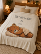 Hibernation Mode On Bear Blanket, Cute Bear Throw Blanket, Cozy Velveteen Plush Blanket, Bear Lover Gift, Funny Animal Blanket
