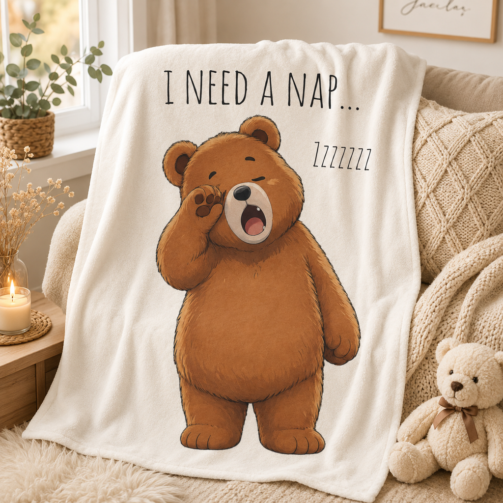 I Need A Nap Cute Bear Velveteen Plush Blanket | Cozy Animal Throw