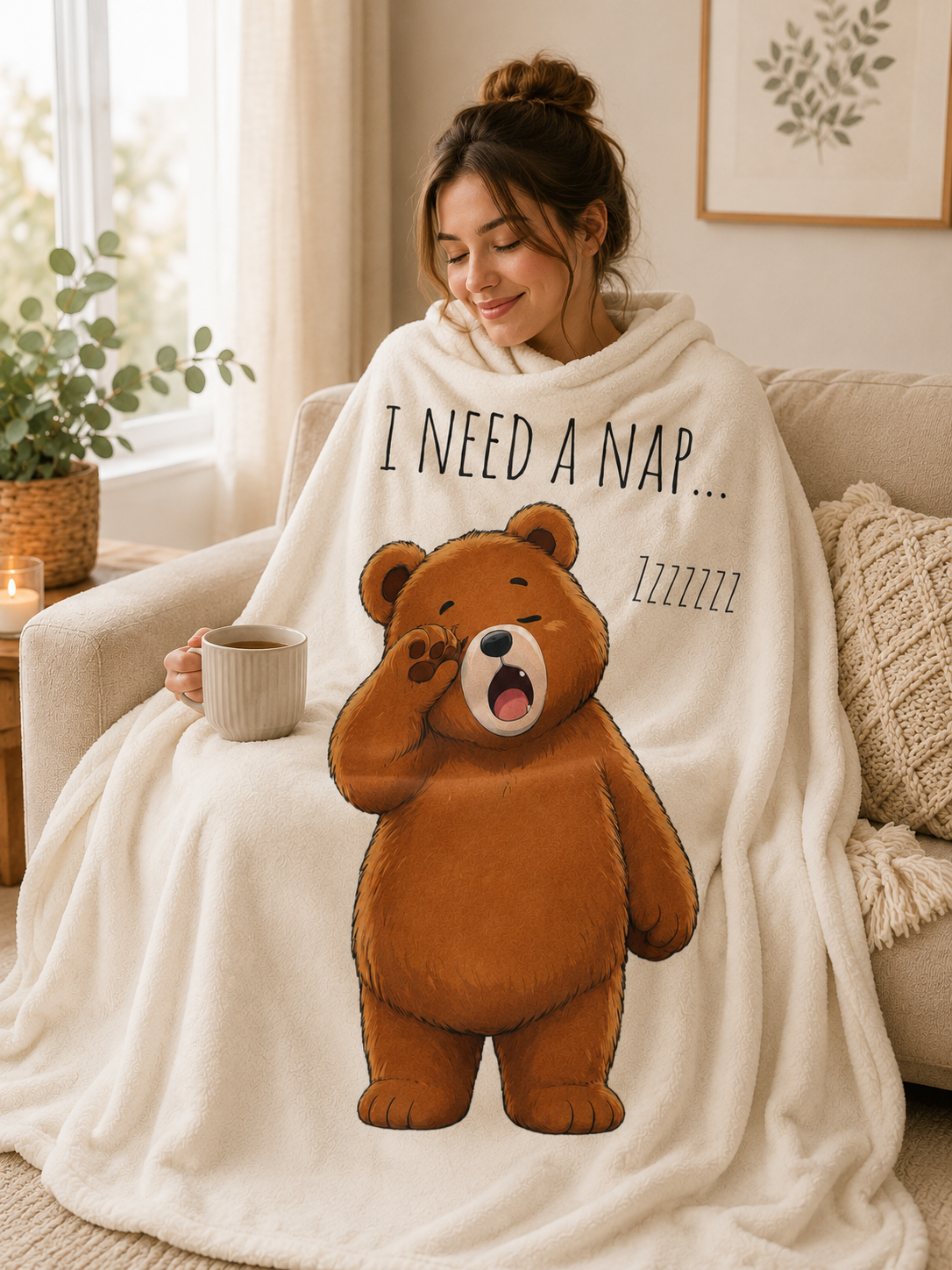 I Need A Nap Cute Bear Velveteen Plush Blanket | Cozy Animal Throw