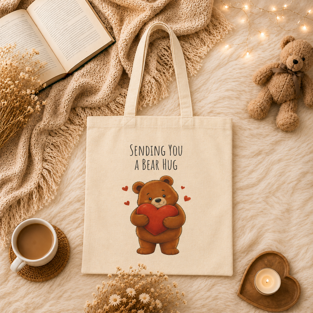 Sending You a Bear Hug Tote Bag| Cute Teddy Bear Reusable Shopping Bag | Bear Lover Gift |Reusable Shoulder Bag