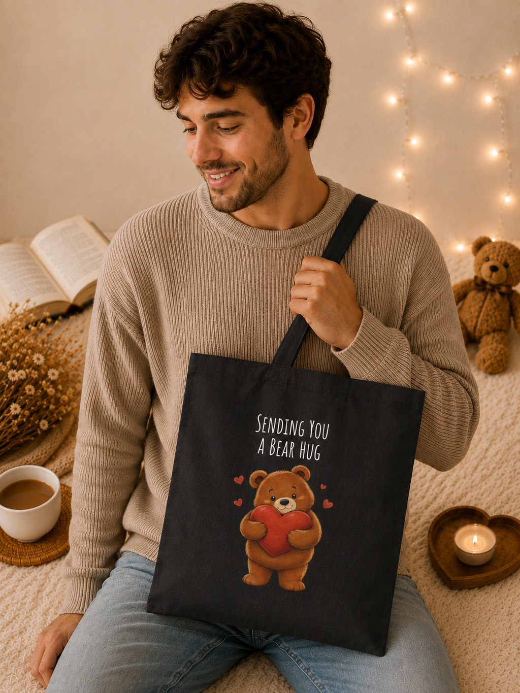 Sending You a Bear Hug Tote Bag| Cute Teddy Bear Reusable Shopping Bag | Bear Lover Gift |Reusable Shoulder Bag