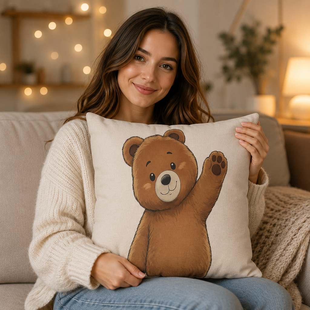 Cute Bear Pillow Cover | Teddy Bear Throw Pillow | Neutral Nursery Decor | Cozy Home Accent pillowcase