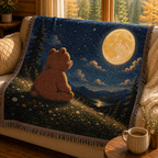Cozy Bear Woven Blanket, Scenic Bear Tapestry Blanket, Cute Bear Moonlight, Rustic Cabin Decor, Woodland Bear Gift, Cozy Home Blanket