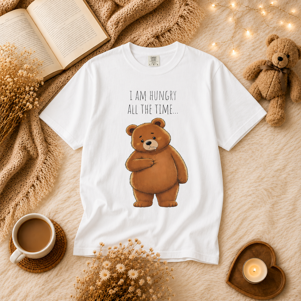 I Am Hungry All the Time Bear Shirt, Cute Hungry Bear T-Shirt, Funny Food Lover Graphic Tee, Cozy Animal Shirt, Unisex Comfort Colors Tee