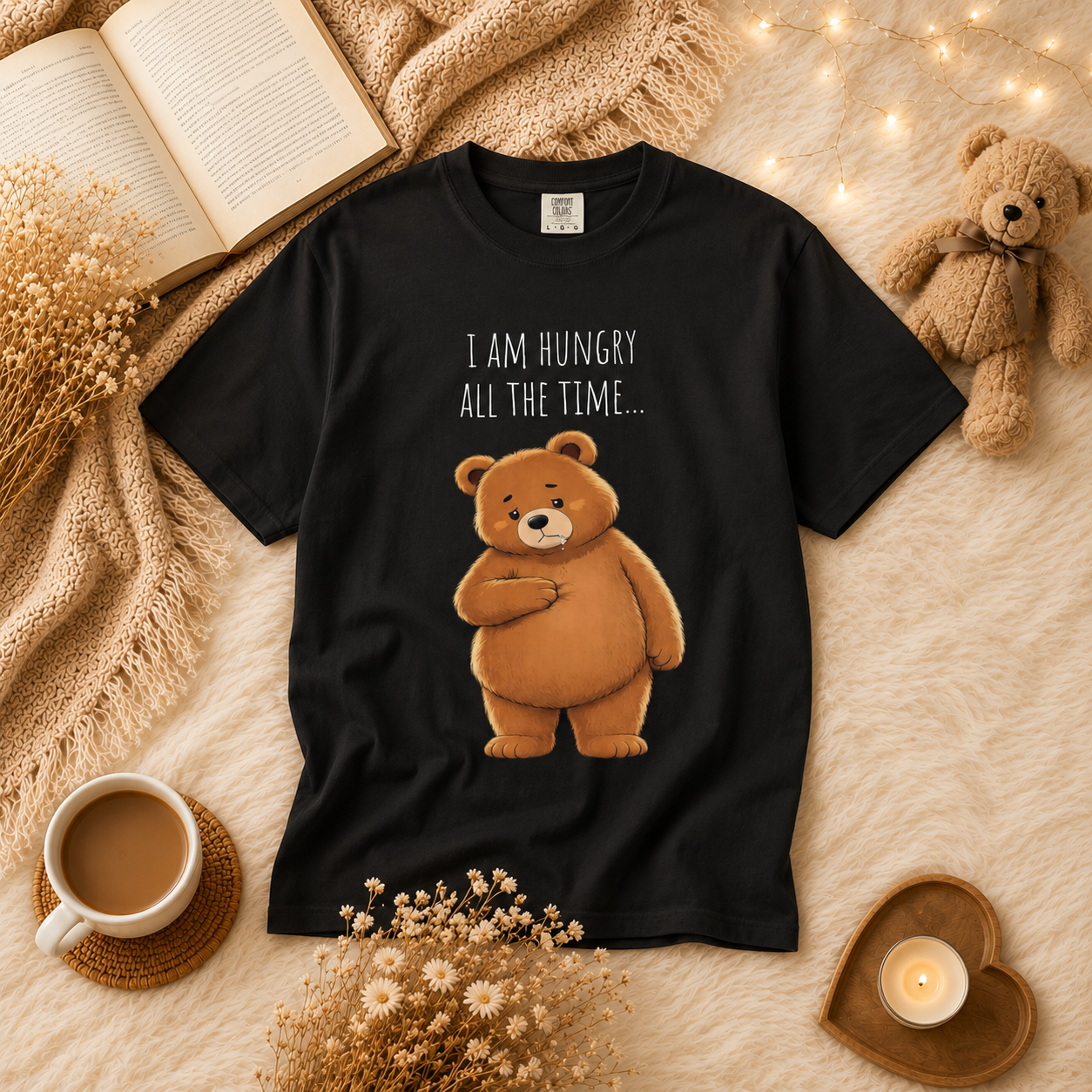 I Am Hungry All the Time Bear Shirt, Cute Hungry Bear T-Shirt, Funny Food Lover Graphic Tee, Cozy Animal Shirt, Unisex Comfort Colors Tee